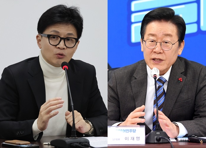 한동훈(왼쪽) 국민의힘 비상대책위원장과 이재명 더불어민주당 대표. 연합뉴스