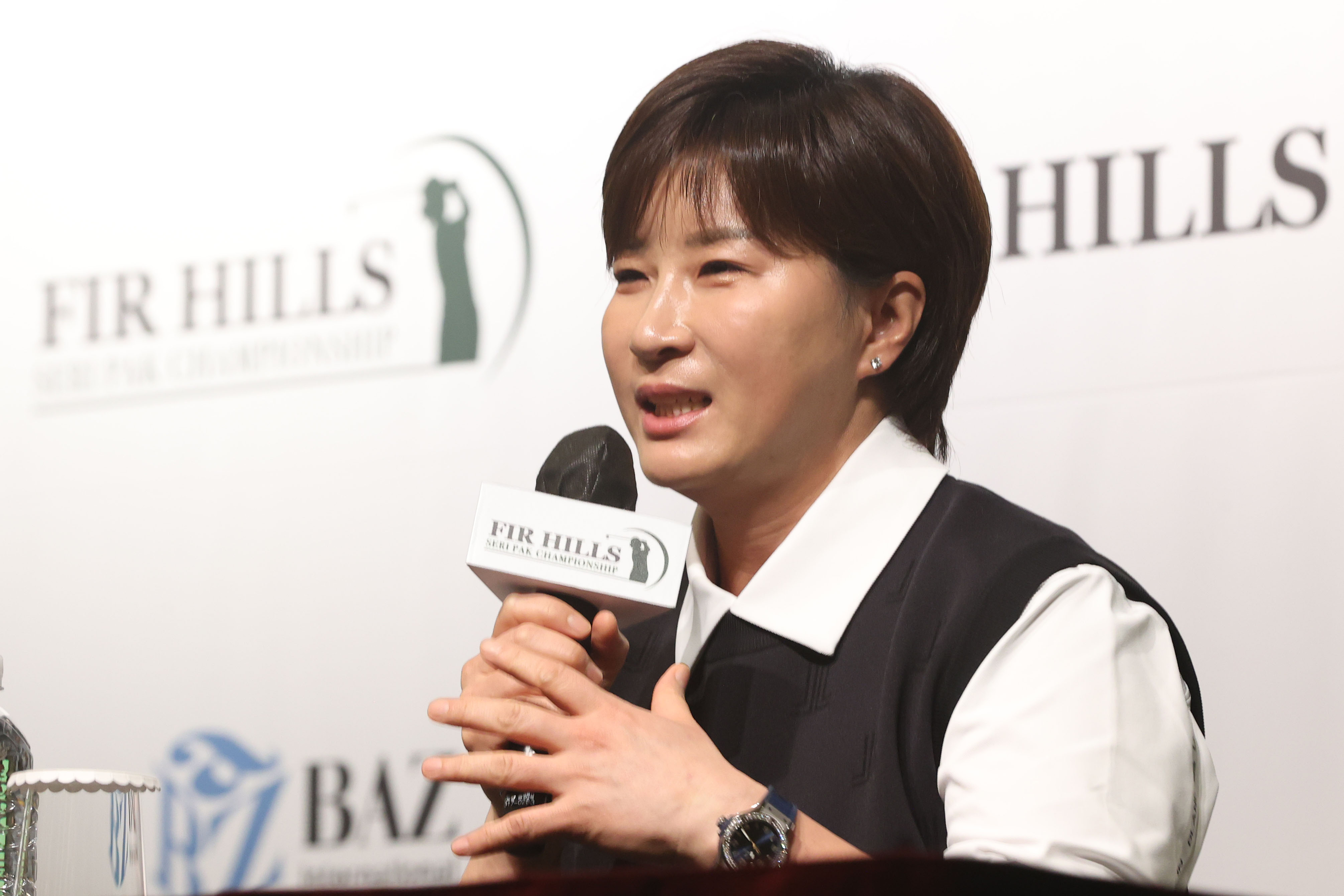 박세리가 19일 오전 서울 중구 웨스틴 조선에서 열린 기자간담회에서 LPGA 투어 ‘퍼 힐스 세리 박 챔피언십’에 대해 설명하고 있다. 연합뉴스