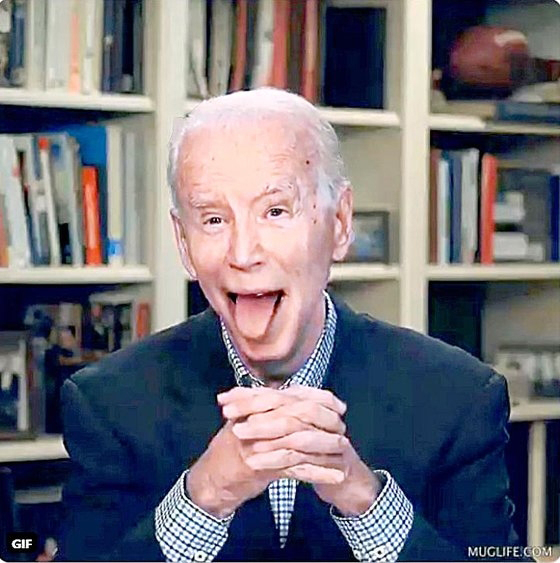 조 바이든 미국 대통령이 안면 경련을 일으켜 혓바닥을 내민 것처럼 보이게 조작한 딥페이크 영상의 한 장면. 엑스 캡처