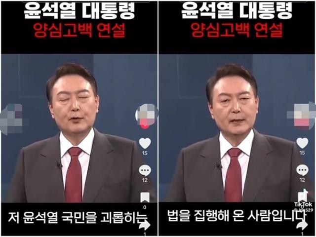 윤석열 대통령과 관련한 허위 조작영상. SNS 캡처