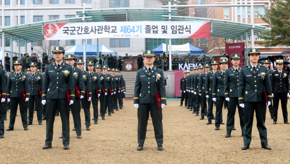 5일 오후 대전 유성구 국군간호사관학교에서 제64기 사관생도들의 졸입식 및 임관식이 열리고 있다. 2024.3.5  연합뉴스