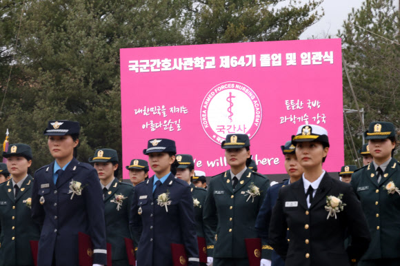 5일 오후 대전 유성구 국군간호사관학교에서 제64기 사관생도들의 졸입식 및 임관식이 열리고 있다. 2024.3.5  연합뉴스