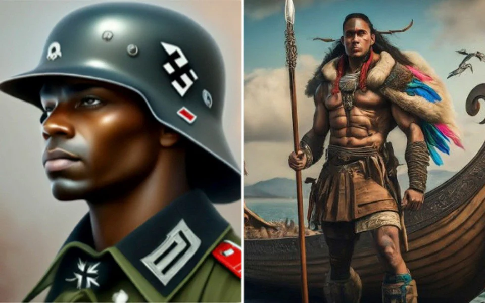 구글 인공지능(AI) 모델 제미나이가 생성한 유색인종 독일 나치군(왼쪽) 미국 건국자.