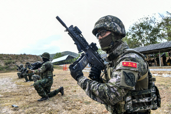 야외기동사격 하는 한.태국 수색부대 장병들