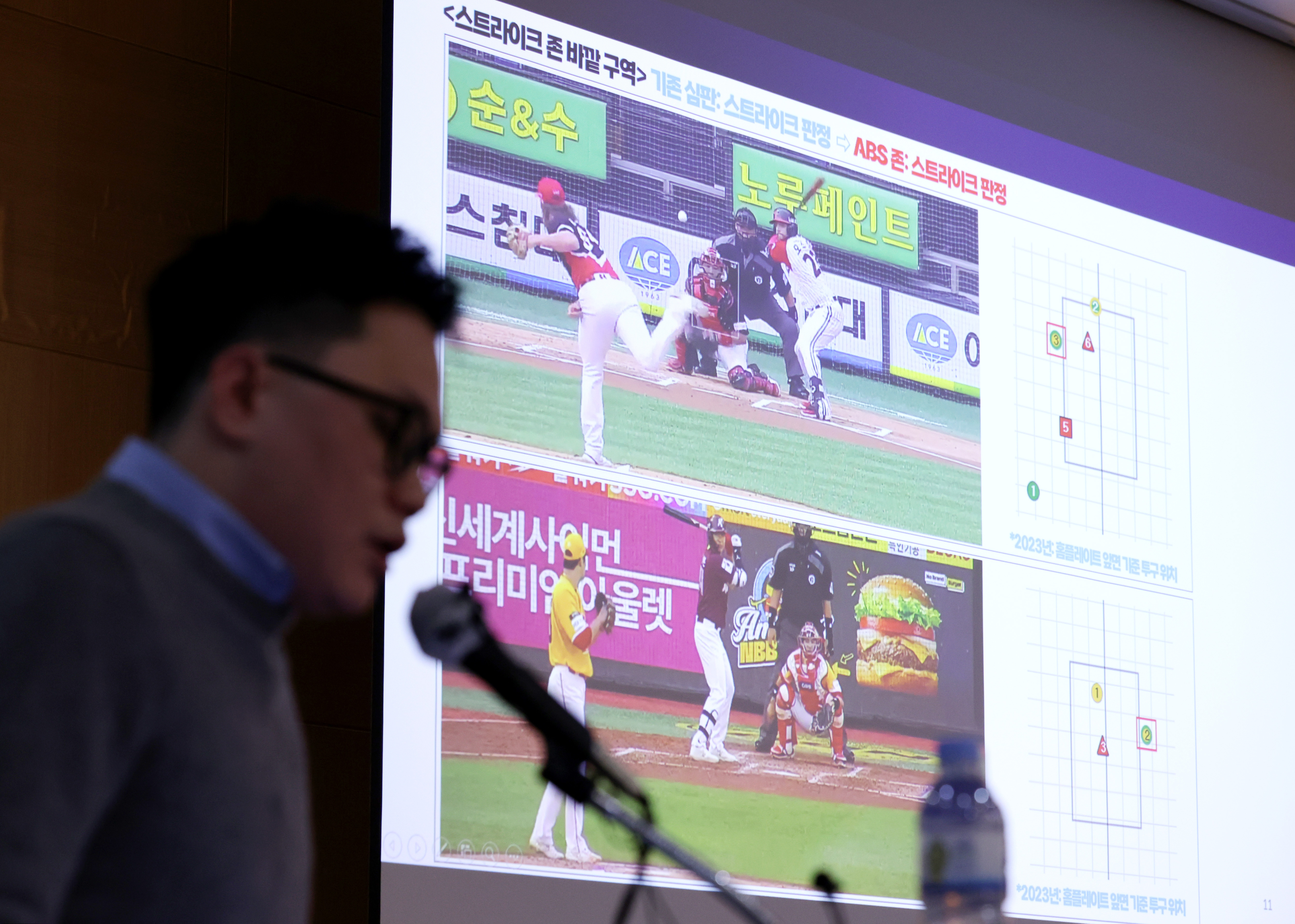 한국야구위원회(KBO)가 7일 서울 더케이호텔에서 ABS(Automatic Ball-Strike System·자동 볼 판정 시스템) 설명회를 진행하고 있다. 뉴시스