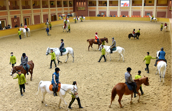 북한 내각 기관지 민주조선은 13일 평양 미림승마구락부가 준공된 후 방문객이 지속적으로 증가하고 있다고 밝혔다. 구락부는 평양제1백화점과 미림승마구락부를 잇는 노선버스 운영에 이어 최근 승마열기가 더욱 고조되는데 맞게 승마운동에 필요한 시설물을 새로 갖추었고 손님들의 편의를 도모하기 위해 숙식조건을 마련하기 위한 사업도 추진하고 있다고 전했다. 2024.3.13. 민주조선 홈페이지 캡처·연합뉴스
