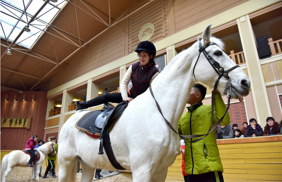 북한 내각 기관지 민주조선은 13일 평양 미림승마구락부가 준공된 후 방문객이 지속적으로 증가하고 있다고 밝혔다. 구락부는 평양제1백화점과 미림승마구락부를 잇는 노선버스 운영에 이어 최근 승마열기가 더욱 고조되는데 맞게 승마운동에 필요한 시설물을 새로 갖추었고 손님들의 편의를 도모하기 위해 숙식조건을 마련하기 위한 사업도 추진하고 있다고 전했다. 2024.3.13. 민주조선 홈페이지 캡처·연합뉴스