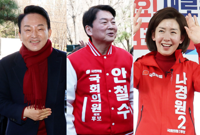 나경원(오른쪽) 전 의원·원희룡(왼쪽) 전 국토교통부 장관·안철수(가운데) 의원.  연합뉴스·뉴스1