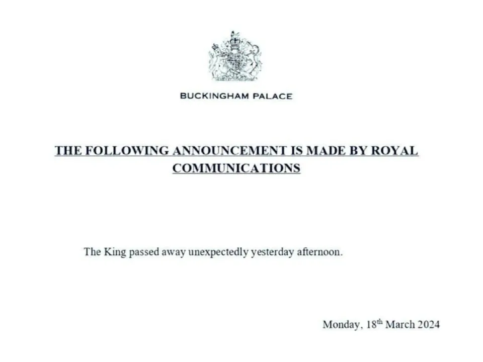 러시아 소셜 네트워크 텔레그램에 퍼진 영국 국왕 찰스 3세가 사망했다는 가짜 뉴스. 엘리자베스 2세 여왕의 공식적인 사망 소식을 조작한 것이다. 텔레그램 캡처