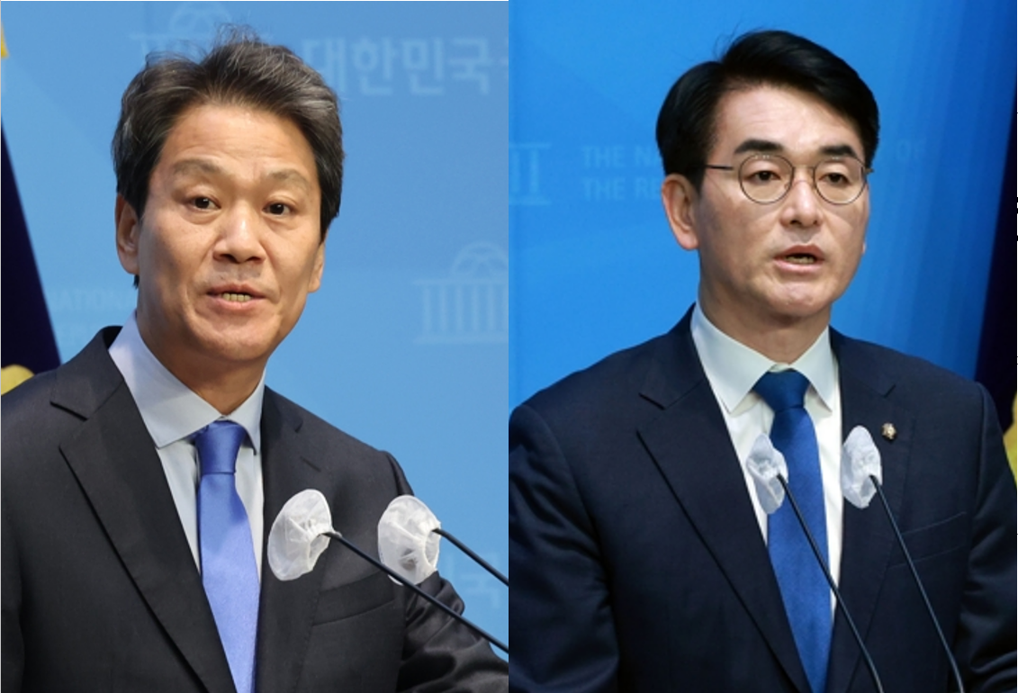 임종석(왼쪽) 전 대통령비서실장, 박용진 국회의원. 연합뉴스