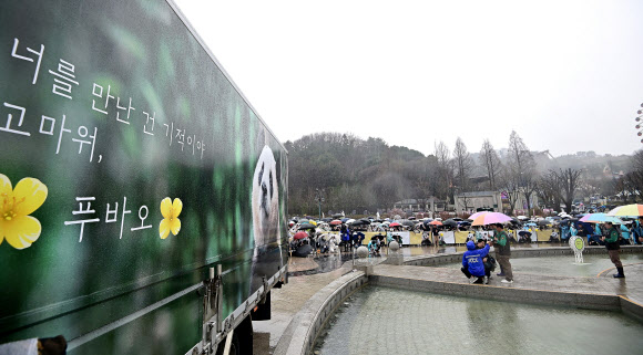 강철원 사육사와 송영관 사육사가 3일 경기도 용인 에버랜드 장미원에서 푸바오 팬들에게 보내는 감사 편지를 낭독하고 있다. 2024.4.3. 사진공동취재단