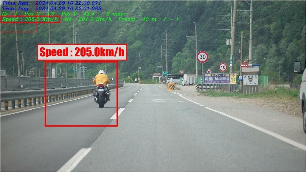 지난달 29일 국도 44호선 강원 홍천 남면 구간(양평 방면)에서 오토바이를 과속 운전한 운전자가 적발됐다. 연합뉴스
