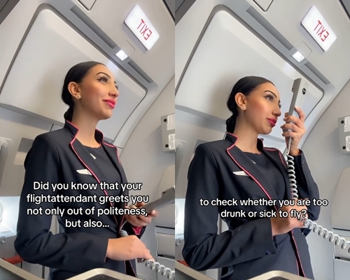 헝가리의 저가 항공사 위즈 에어의 승무원 라니아가 모든 승객에게 인사하는 이유를 공개했다. 라니아 틱톡 캡처