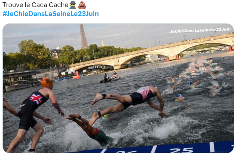 한 현지 누리꾼이 올린 사진. 센강 사진에 올림픽 경기를 치르는 선수들을 합성했다. 엑스(X·옛 트위터) 캡처