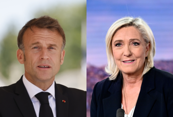 에마뉘엘 마크롱(왼쪽) 프랑스 대통령·마린 르펜(오른쪽). AP 연합뉴스