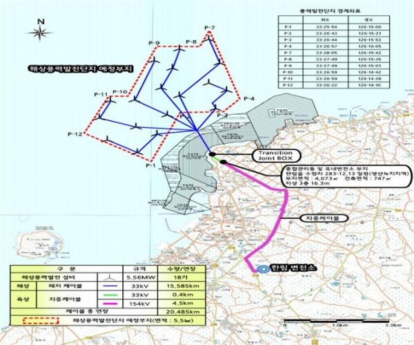 한림해상풍력발전 위치도. 제주도 제공