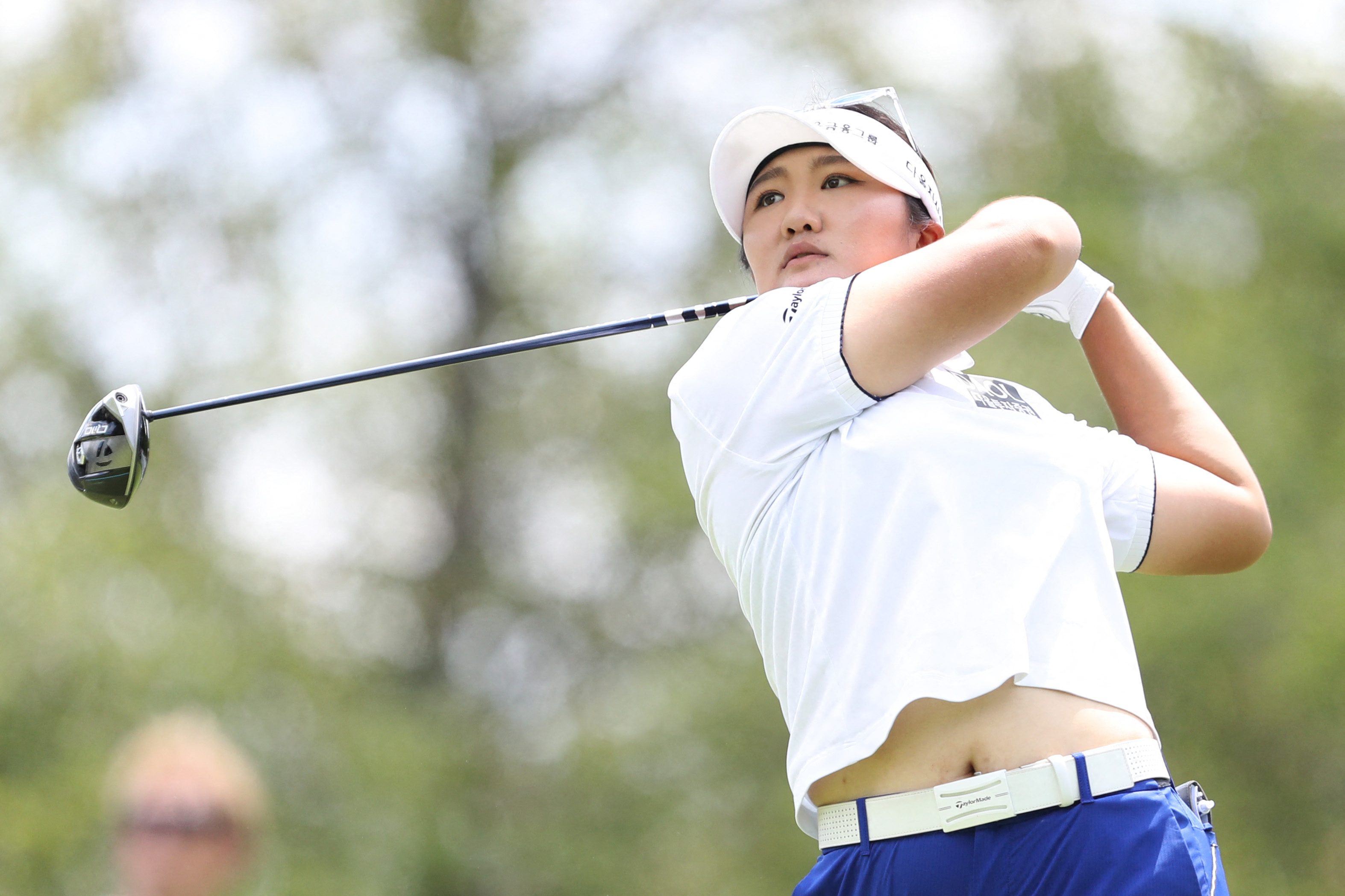 유해란이 21일 LPGA 투어 데이나 오픈 3라운드 7번 홀에서 티샷하고 있다.  AFP 연합뉴스