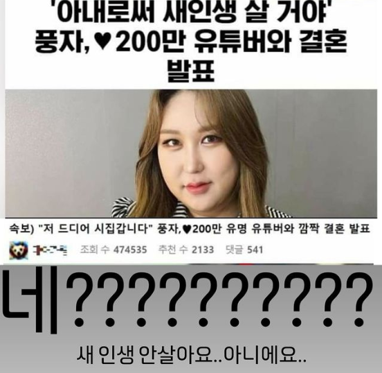 방송인 풍자가 결혼을 한다는 가짜뉴스에 대해 직접 부인했다. 풍자 인스타그램 캡처