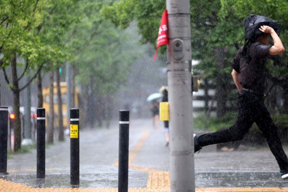 입추인 7일 오전 서울 여의도에 소나기가 내리고 있다. 2024.8.7. 연합뉴스