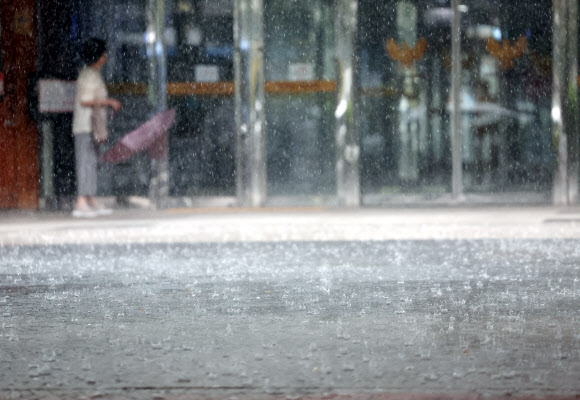 입추인 7일 오전 서울 여의도에 소나기가 내리고 있다. 2024.8.7. 연합뉴스