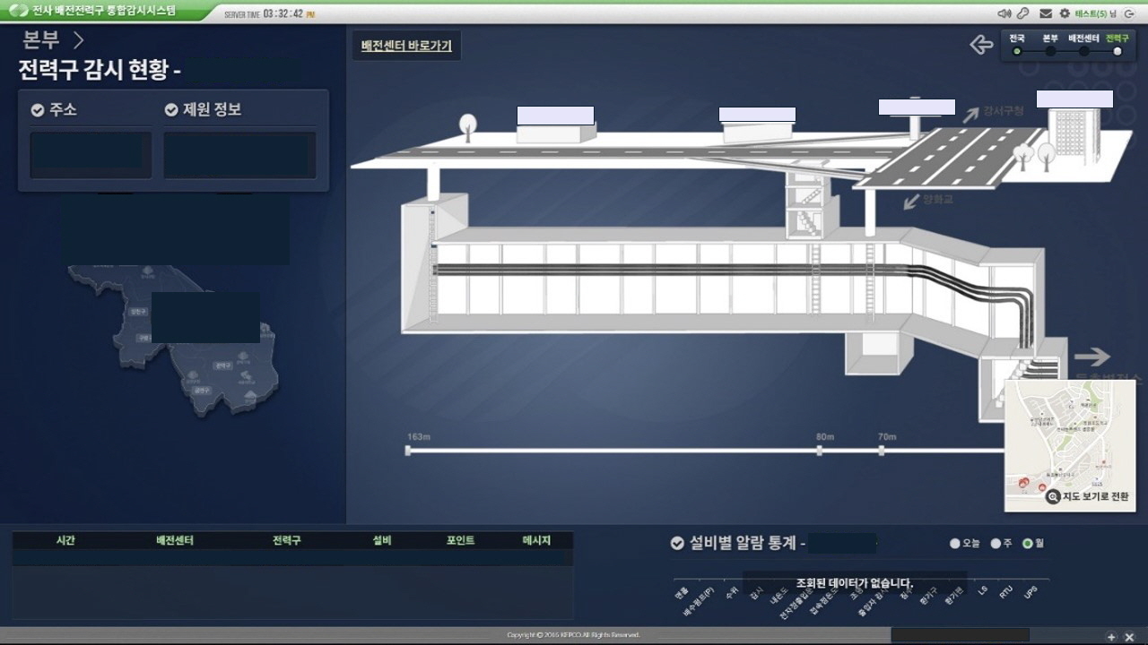 한전KDN의 배전전력구 종합상시감시체계 운영화면. 한전KDN제공