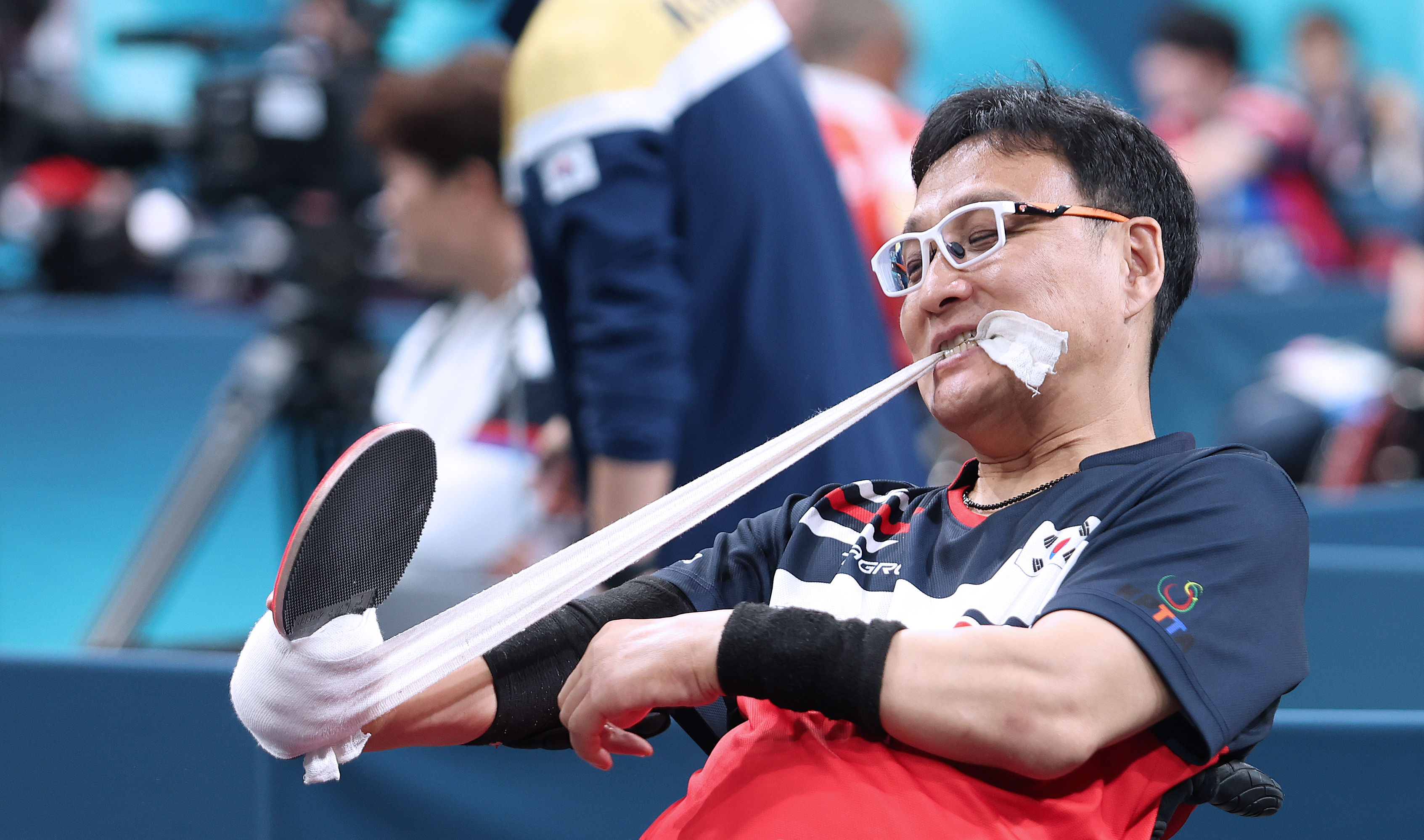 한국 탁구 국가대표 주영대가 27일(현지시간) 프랑스 파리의 사우스 파리 아레나에서 2024 파리패럴림픽 공식 훈련을 진행하고 있다. 대한장애인체육회 제공