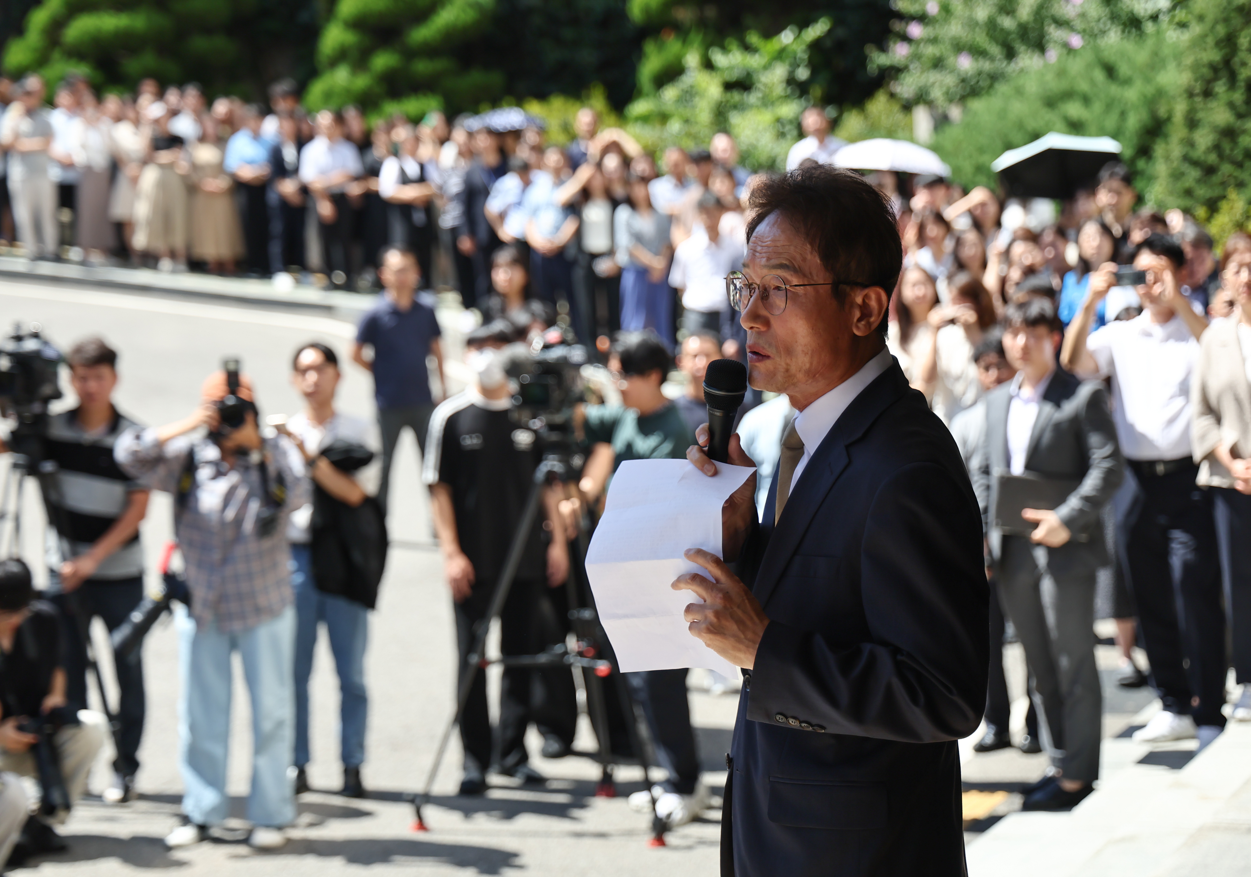 조희연 서울시교육감이 29일 서울시 교육청에서 대법원 선고에 대한 입장발표를 하고 있다. 연합뉴스