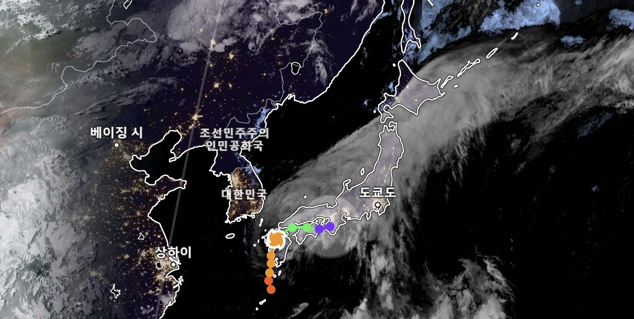 29일 일본 규슈에 상륙한 제10호 태풍 ‘산산’. 2024.8.29 줌어스
