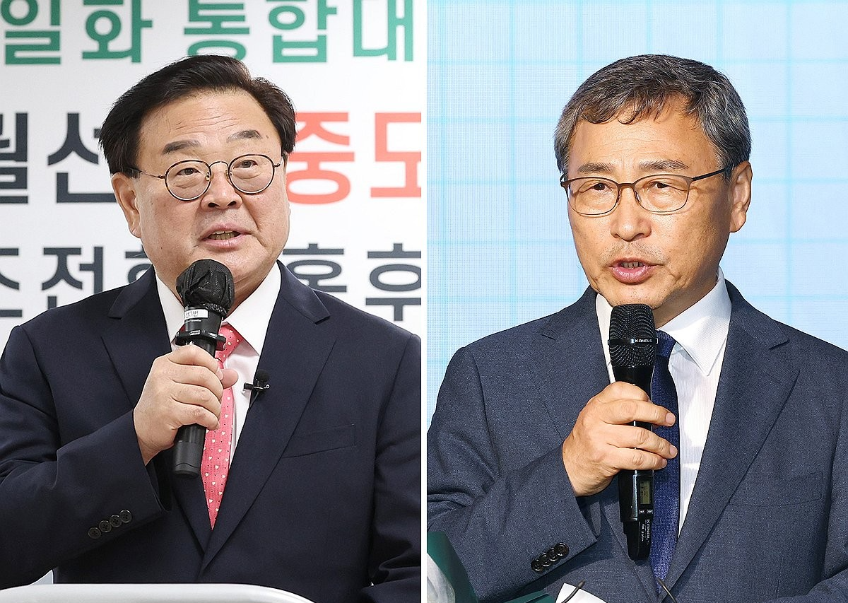 조전혁(왼쪽) 전 한나라당 의원과 정근식 서울대 명예교수. 연합뉴스