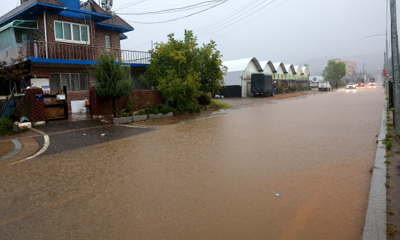 가을비로 침수된 도로