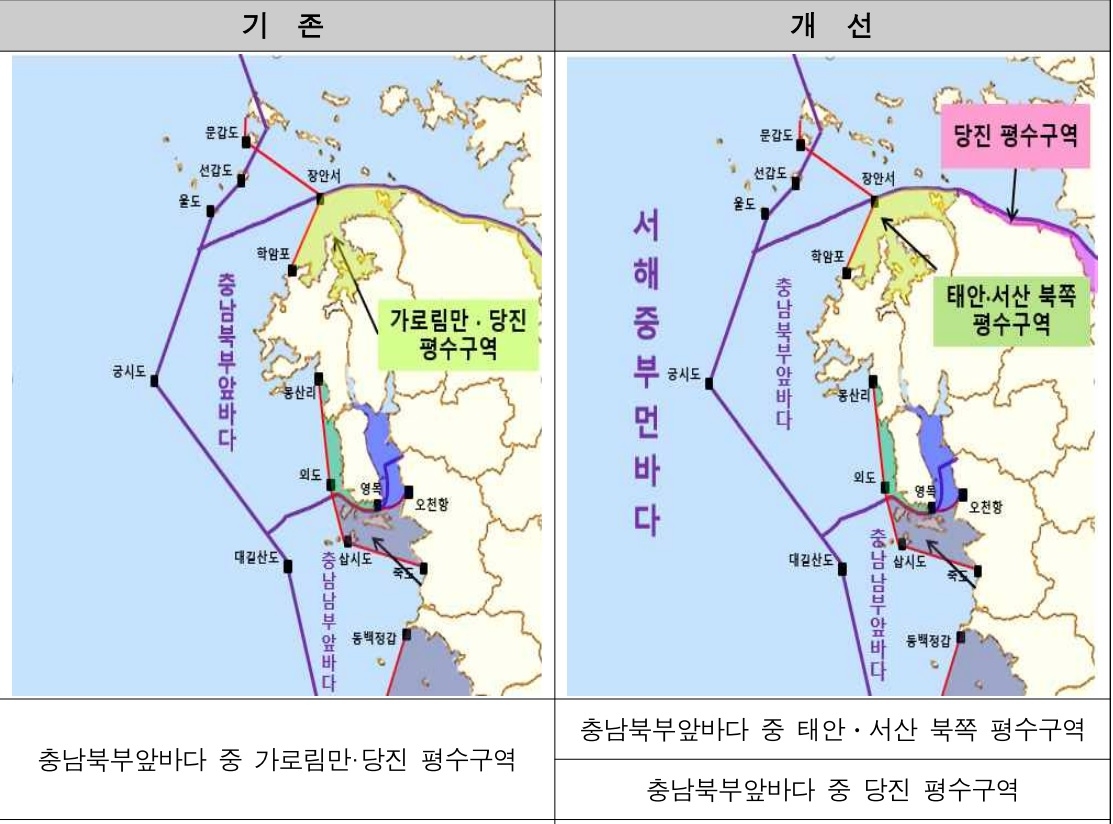 특보 구역 분리 운영되는 충남 북부해상 평수구역. 대전지방기상청 제공