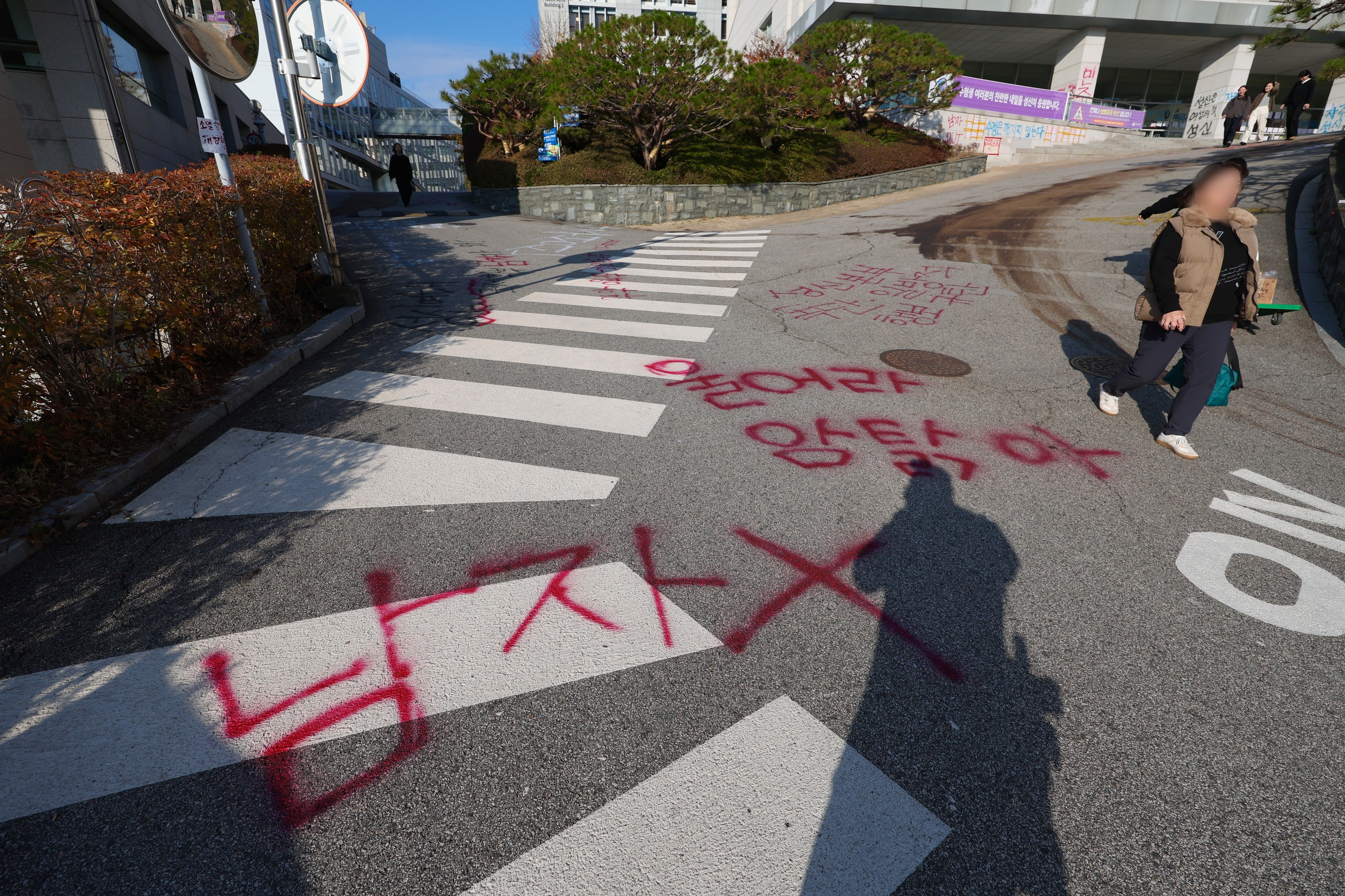 15일 서울 성북구 성신여대에 국제학부 남학생 입학을 반대하는 내용의 문구가 적혀져 있다. 2024.11.15 뉴시스