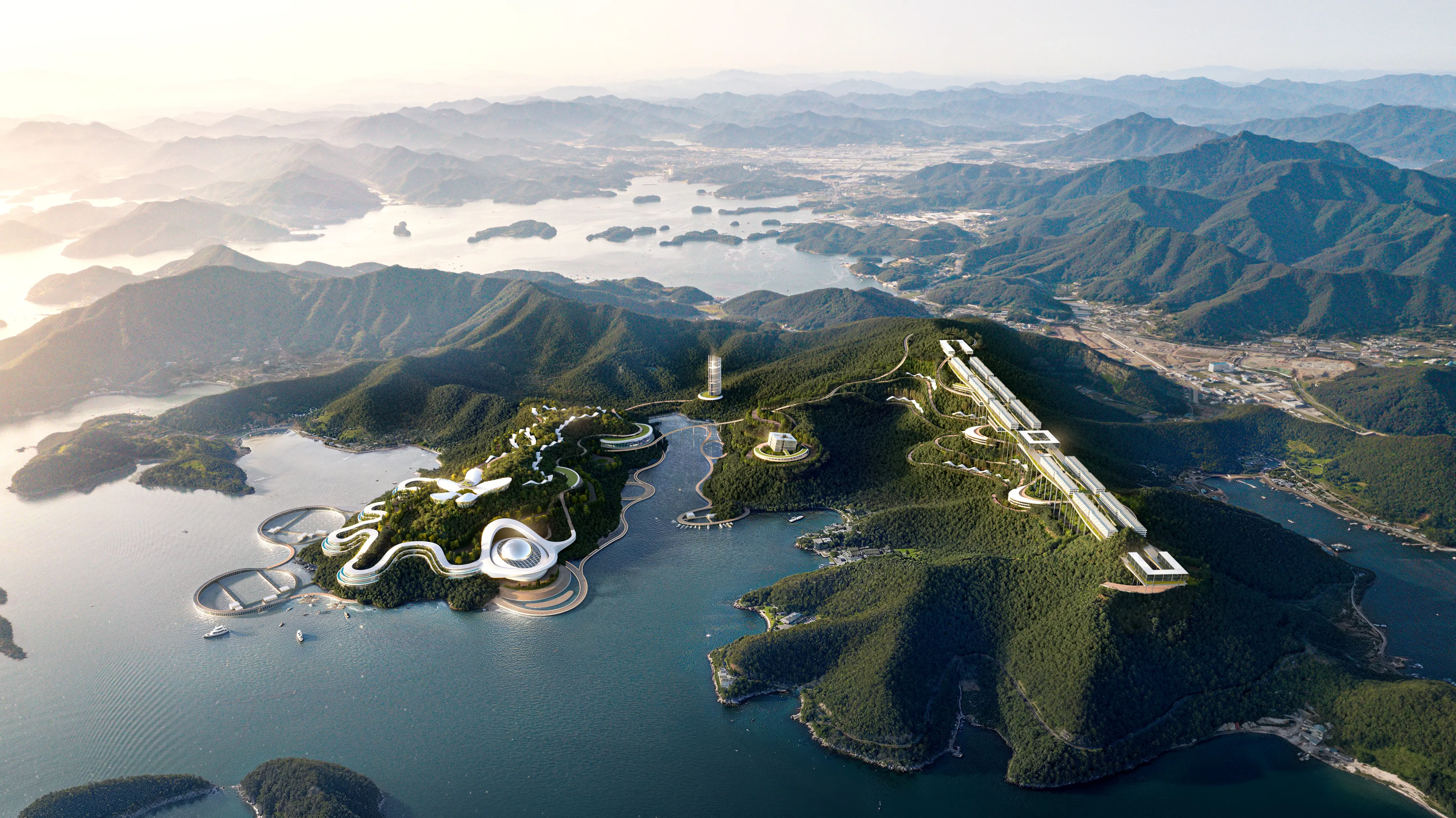 한화호텔앤드리조트㈜가 경남 통영시 도산면에 조성할 복합해양관광단지 조감도. 경남도는 이 일대를 관광형 기회발전특구로 지정해 남해안 관광 랜드마크로 키우려 한다.
경남도 제공