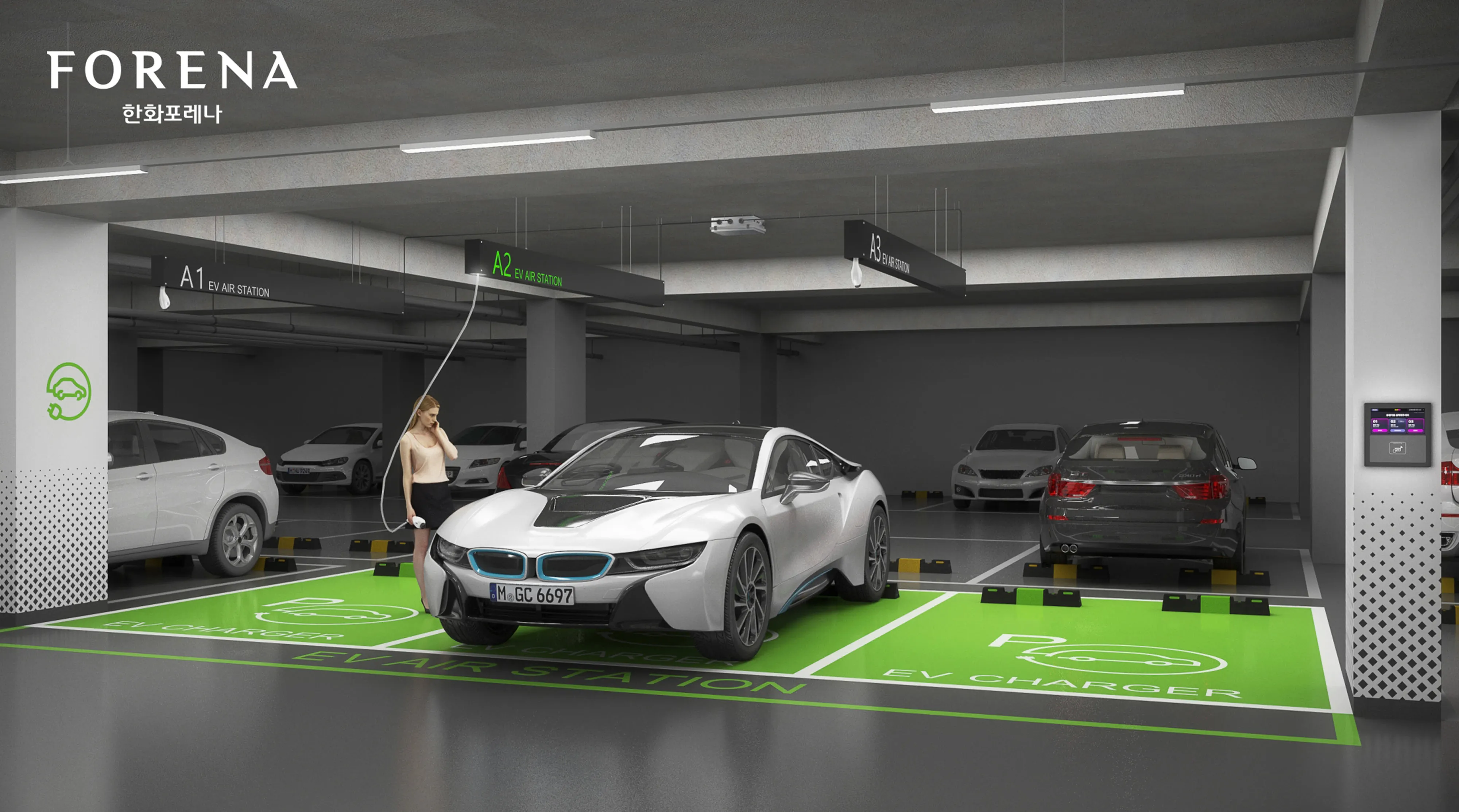 한화 건설부문 전기차 충전시스템 ‘EV 에어 스테이션’.
한화 건설부문 제공