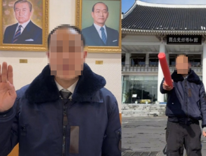 광주에서 전두환 흉내를 내며 영상을 찍은 중국인. 서경덕 교수 인스타그램 캡처