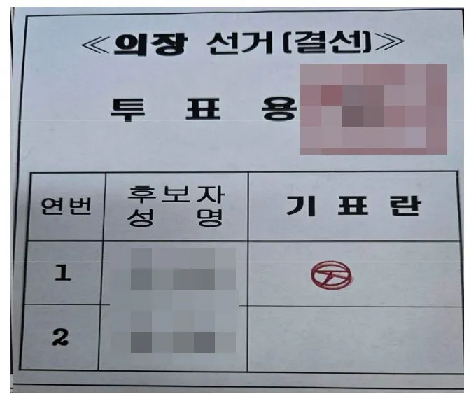 울산시의회 의장 선거에서 발생한 이중 기표 용지.
울산지법 제공