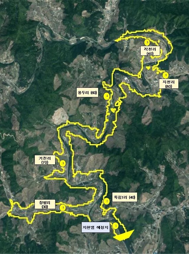 충남 청양군 장평면과 부여군 은산면 일원에 계획 중인 지천댐 예정지. 충남도 제공