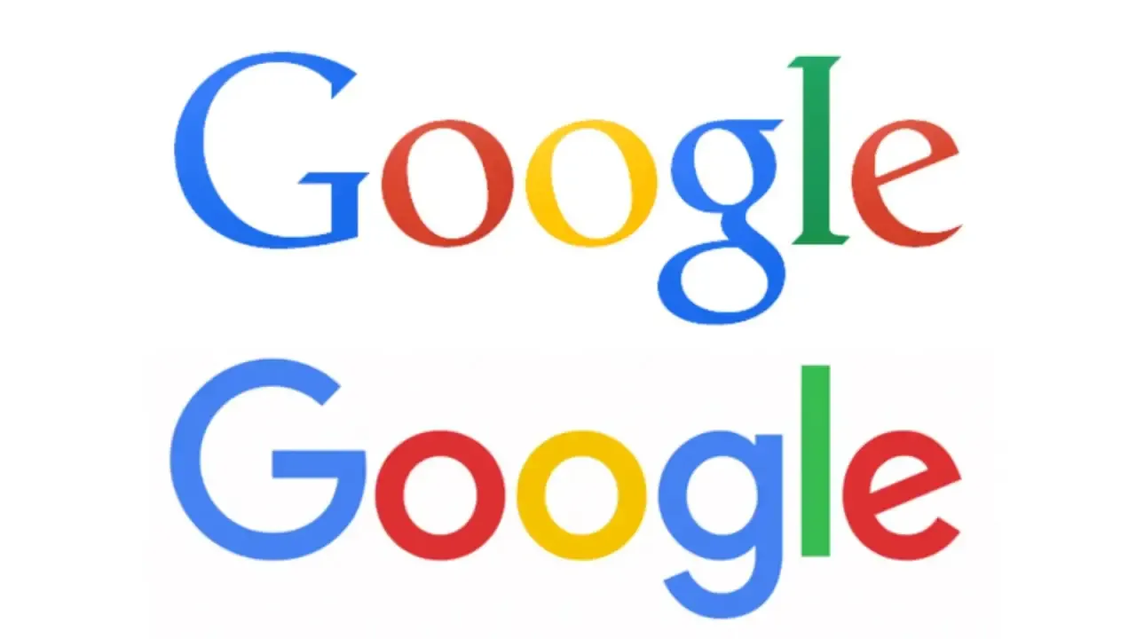 2015년 이전까지 사용된 구글의 세리프체 로고(위)와 2015년 변경된 산세리프체 로고(아래). 구글 제공