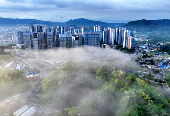 여름 기운이 들기 시작한다는 절기 소만(小滿)인 21일 강원 춘천 도심에 안개가 내려앉아 있다. 강원지방기상청은 이날 오전까지 내륙과 산지를 중심으로 짙은 안개가 끼는 곳이 있을 것으로 예보했다. 2025.5.21. 연합뉴스