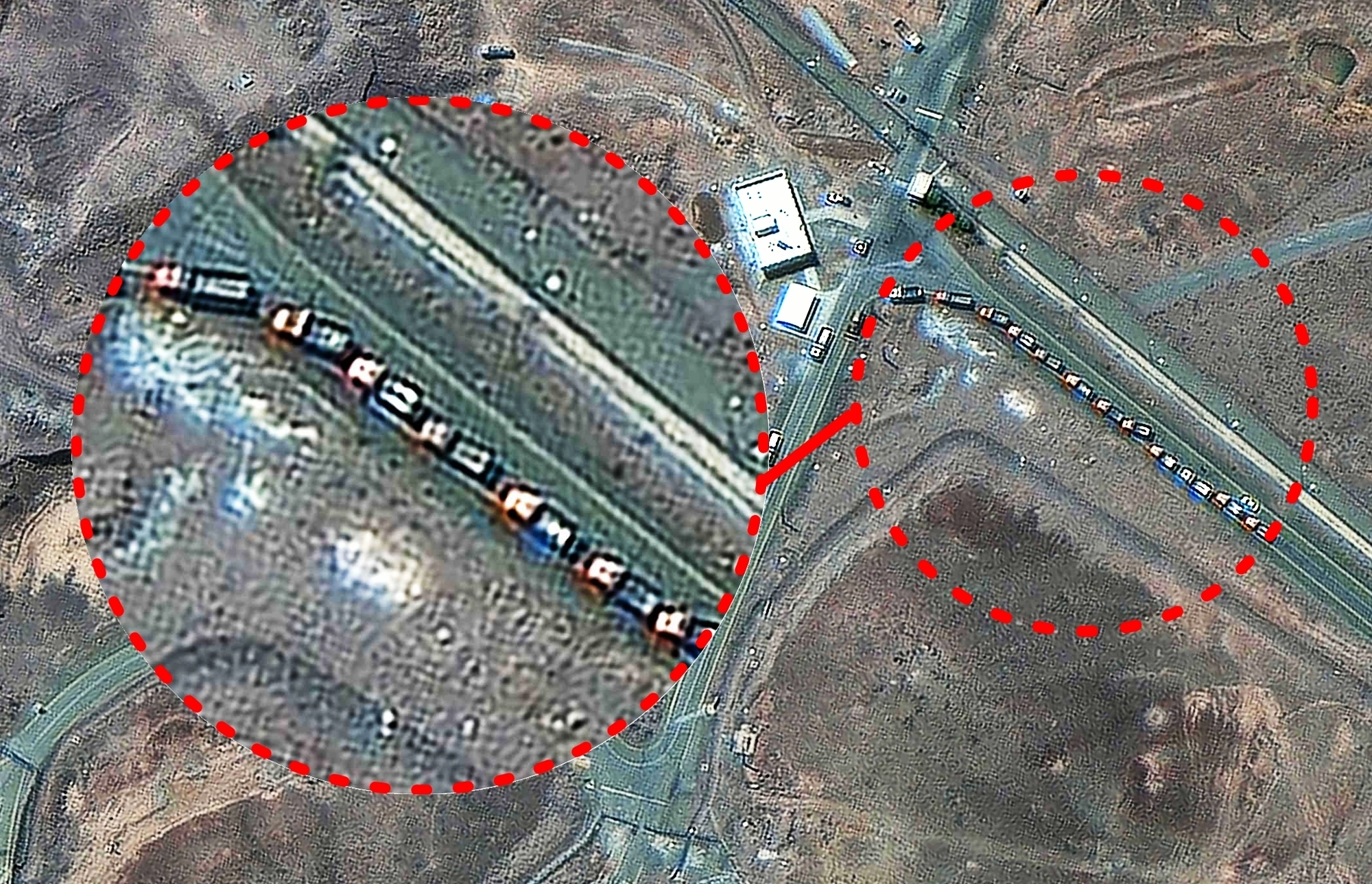 22일(현지시간) 미국 민간위성기업 맥사 테크놀로지가 제공한 사진. 19일 이란 포르도 핵 연료 농축 시설(FFEP) 입구 근처에 화물 트럭 여러 대가 배치돼 있다. 미국은 22일 새벽 이 시설에 벙커버스터 폭탄을 투하했다. 2025.6.22 AFP 연합뉴스