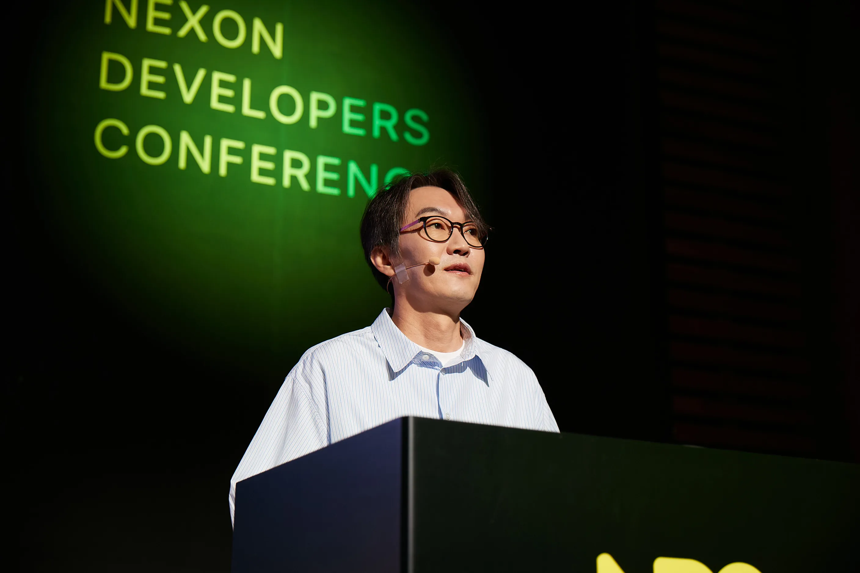 이정헌 넥슨 대표가 24일 경기 성남 판교 경기창조경제혁신센터 지하 2층 국제회의장에서 환영사를 하고 있다. 넥슨 제공