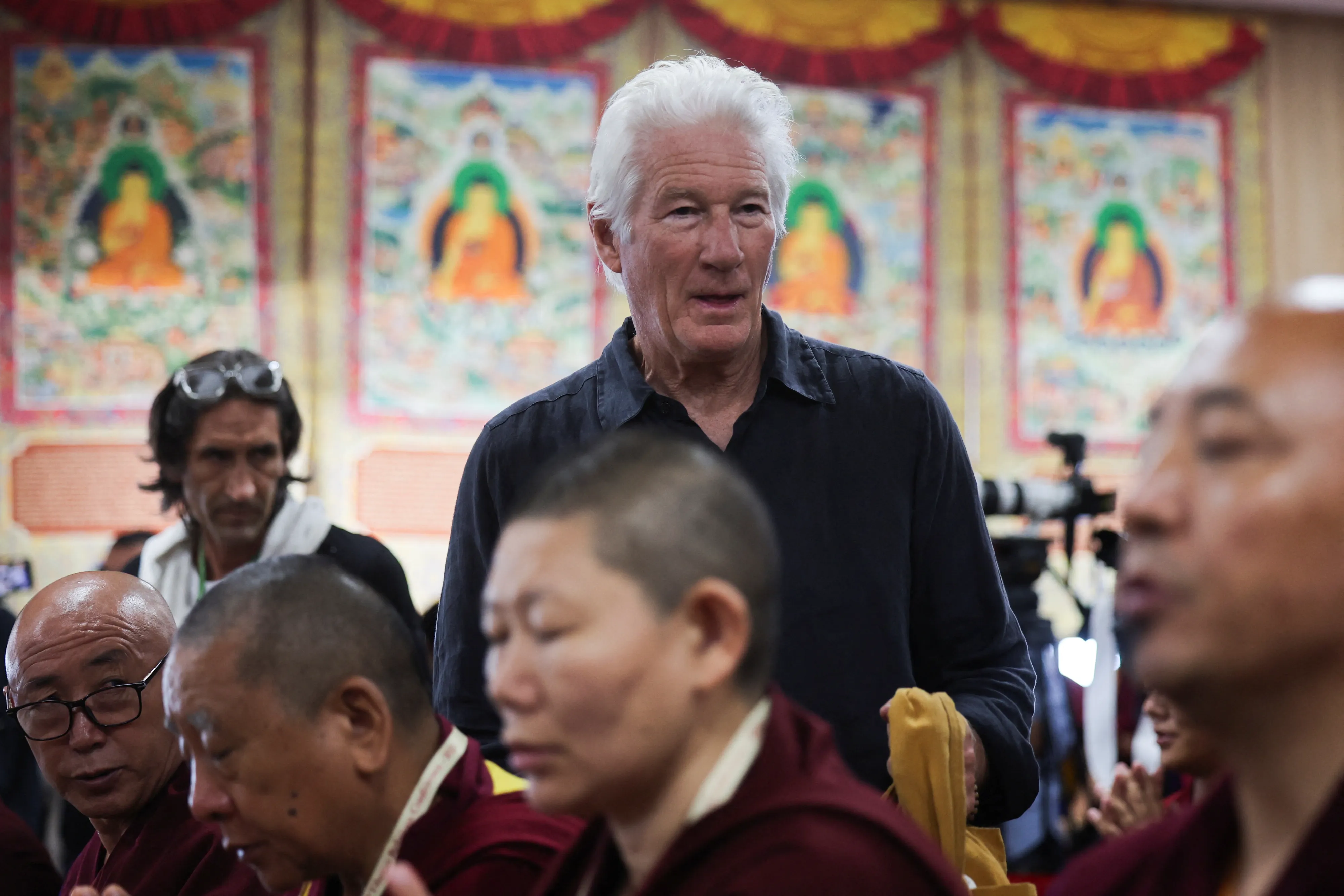 리차드 기어가 2일 달라이 라마 도서관에서 열린 제15차 티베트 종교회의에 참가하고 있다. 다람살라 로이터 연합뉴스