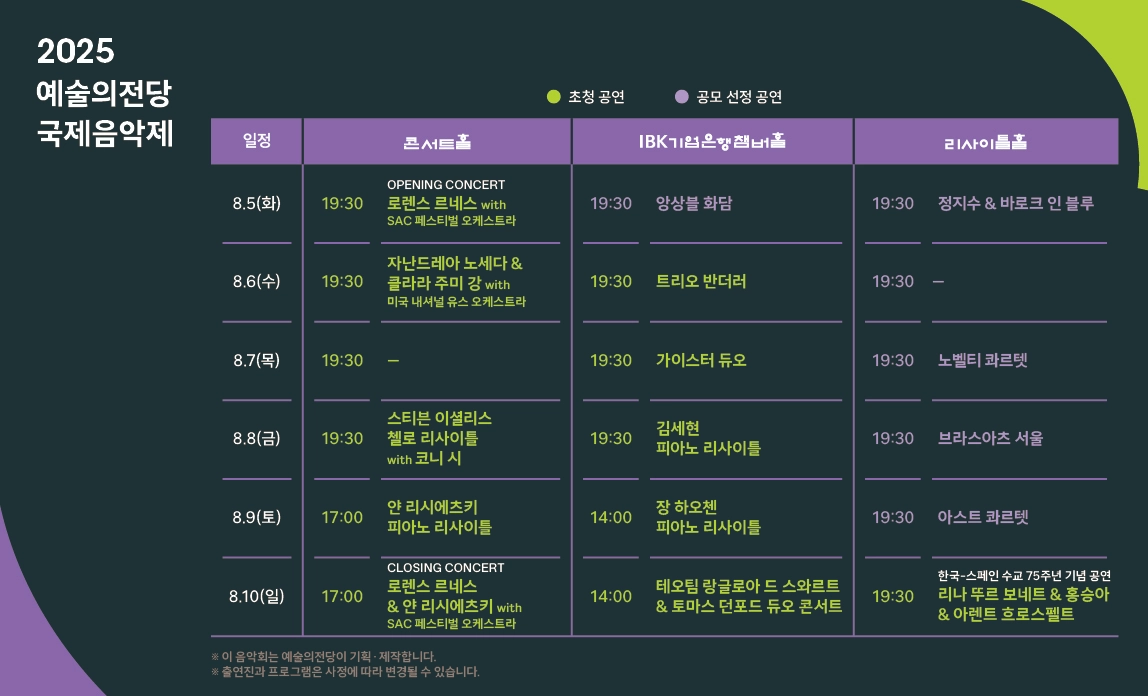 예술의전당 국제음악제 일정표