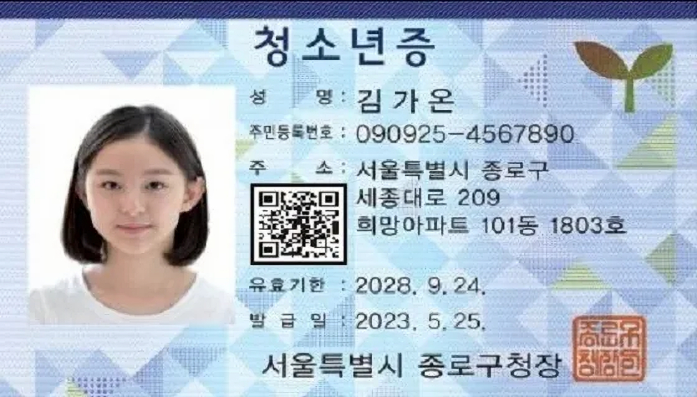 청소년증. 여성가족부 제공