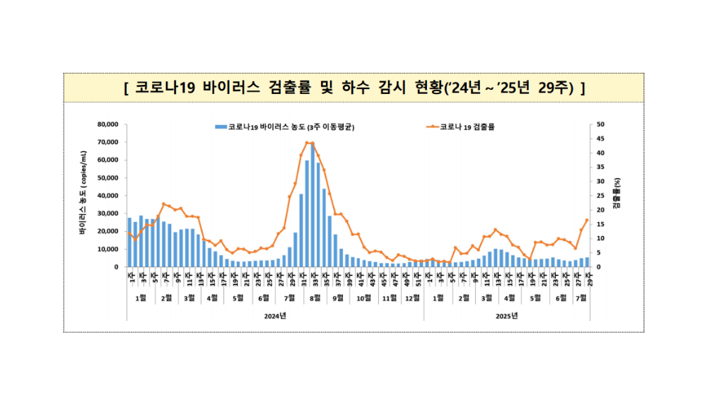 지난해와 올해(이달 19일까지) 코로나19 바이러스 검출률 및 하수 감시 현황. 질병관리청 제공