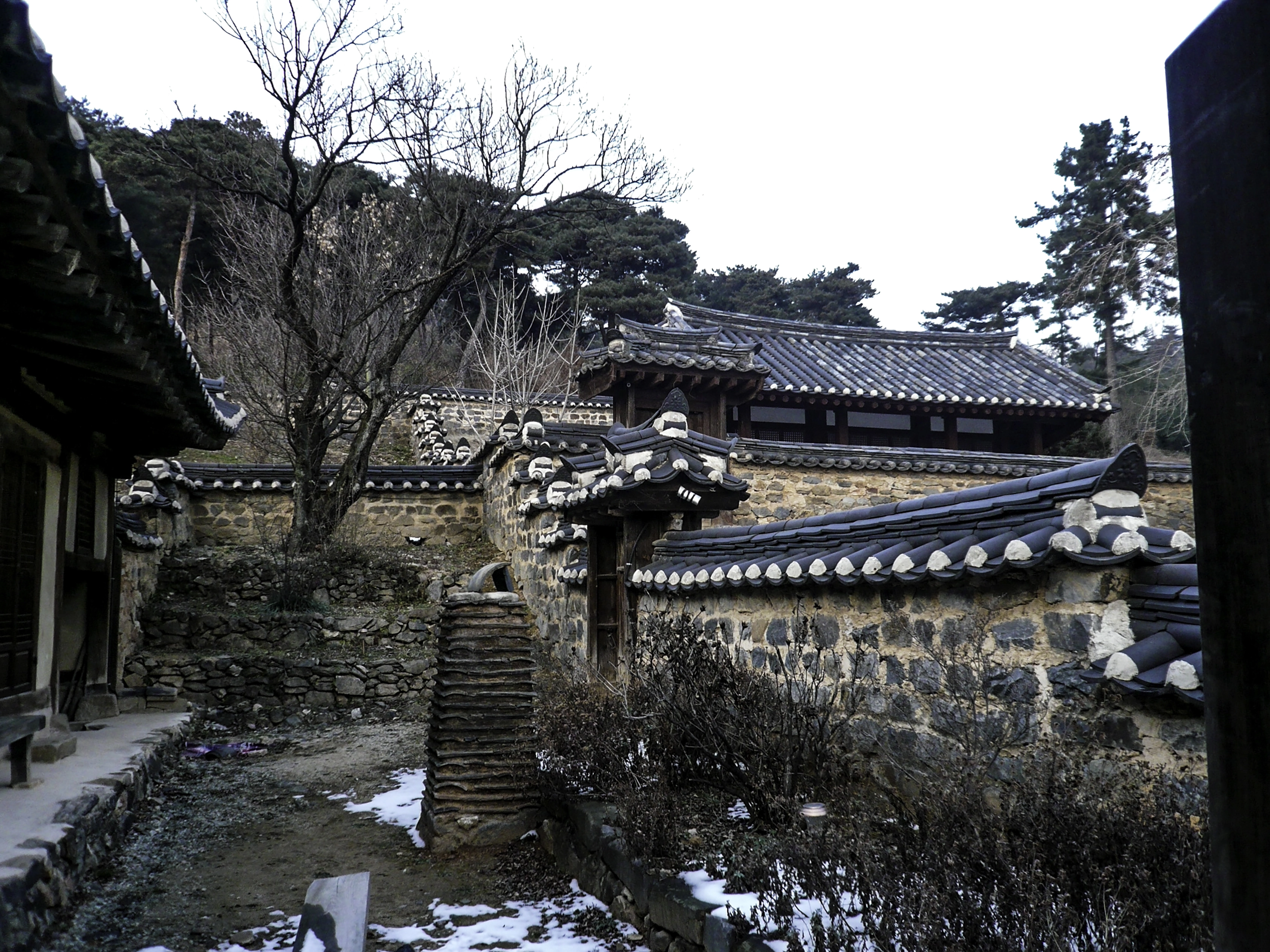 명재고택에는 단을 쌓고 나무 한 그루를 심은 공간이 있다. 사당으로 향하는 엄숙한 길목이라는 목적에 적합하다. 
가온건축 제공