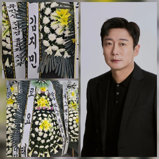 이수근 부친상. 동료들의 근조화환. 사진=희극인실