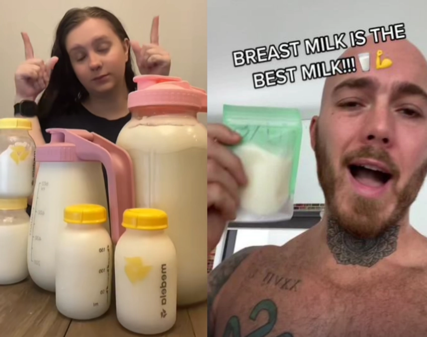 보디빌더들 사이에서 모유가 근육을 만드는데 효과적이라는 소문이 나며 미국에서 모유 거래가 확산되고 있다. 틱톡 캡처