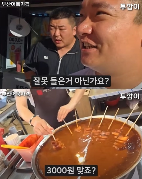 부산의 한 관광지에서 어묵 한 꼬치를 3000원에 판매해 ‘바가지 논란’이 일고 있다. 유튜브 ‘투깝이’ 캡처