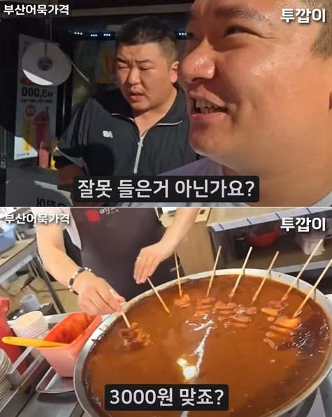 부산의 한 관광지에서 어묵 한 꼬치를 3000원에 판매해 ‘바가지 논란’이 일고 있다. 유튜브 ‘투깝이’ 캡처